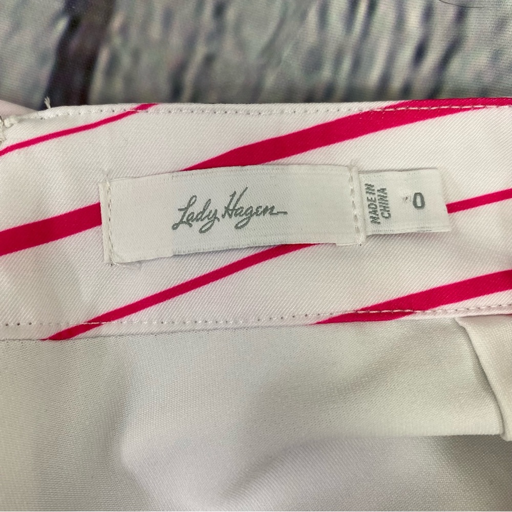 NWOT Lady Hagen Striped Mini Golf Skort Skirt Hot Pink Blue Black White 0 - Picture 3 of 4
